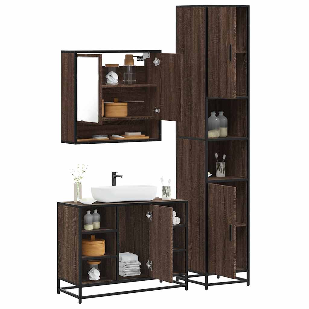 3 Piece Bathroom Furniture Set Engineered Wood