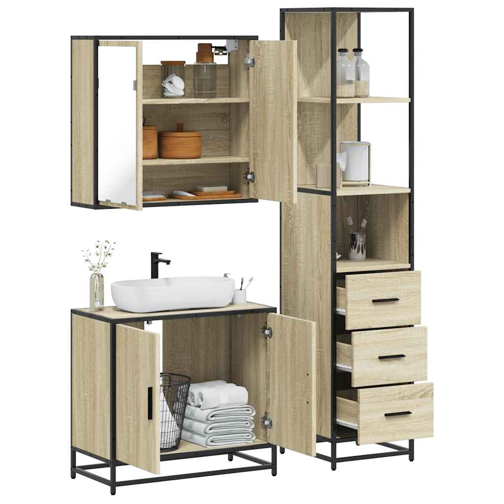 3 Piece Bathroom Furniture Set Engineered Wood