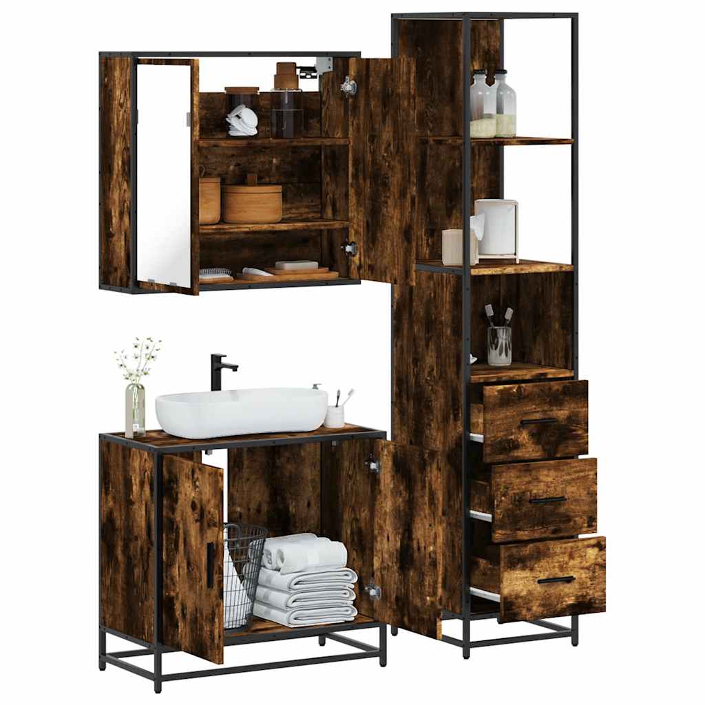 3 Piece Bathroom Furniture Set Engineered Wood