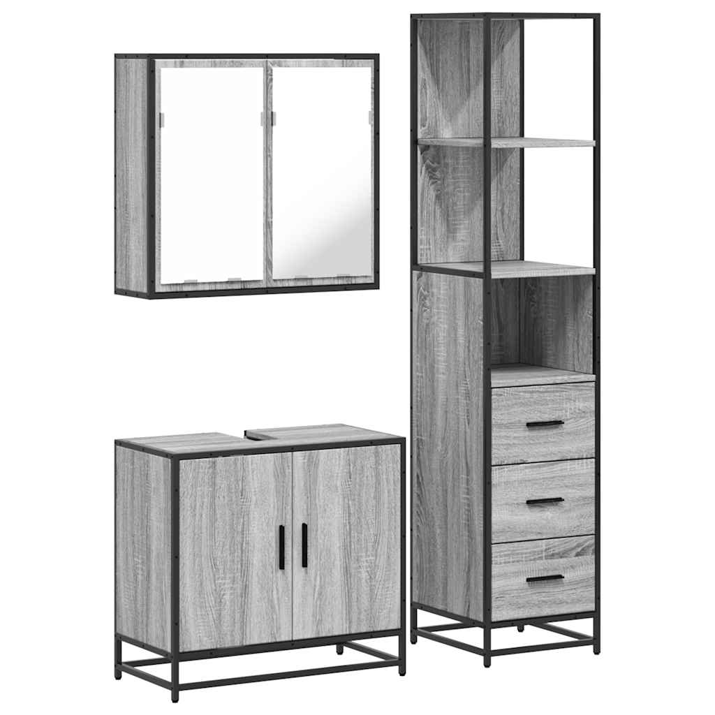 3 Piece Bathroom Furniture Set Engineered Wood