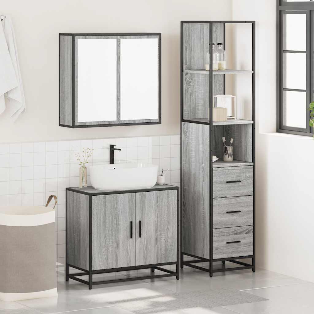 3 Piece Bathroom Furniture Set Engineered Wood