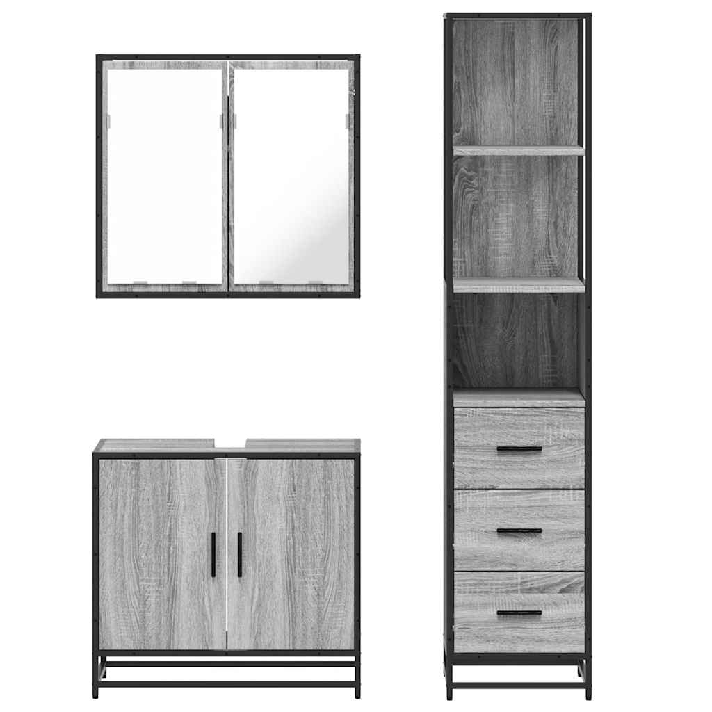 3 Piece Bathroom Furniture Set Engineered Wood