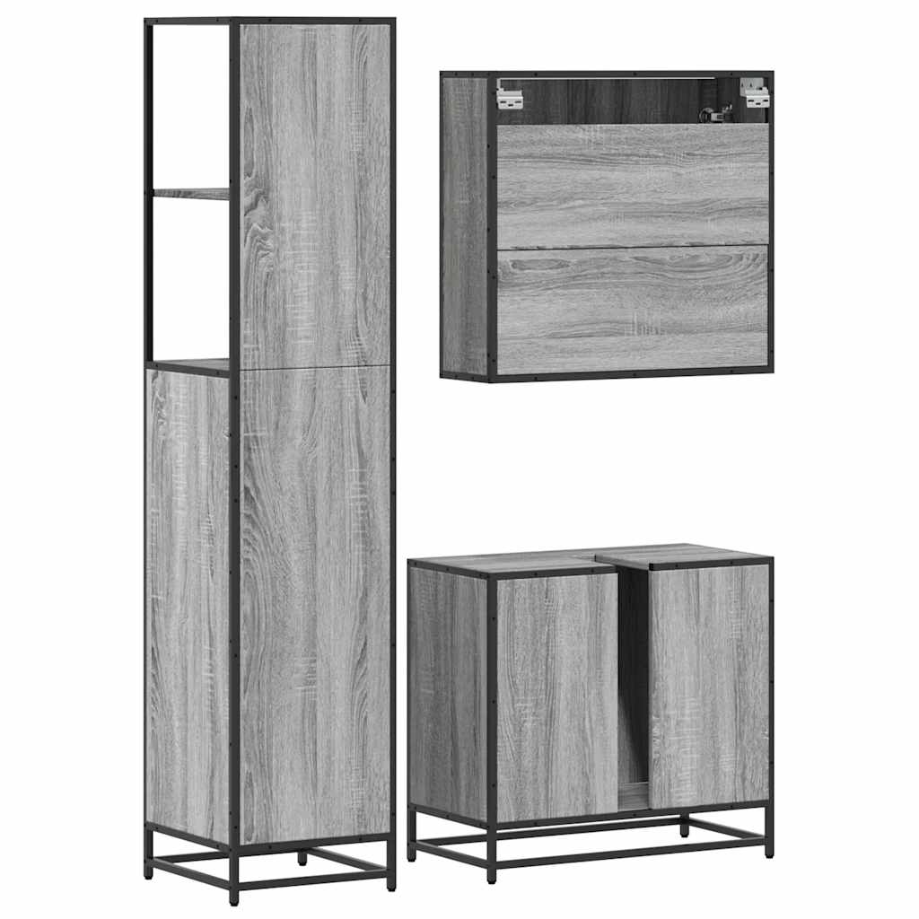 3 Piece Bathroom Furniture Set Engineered Wood