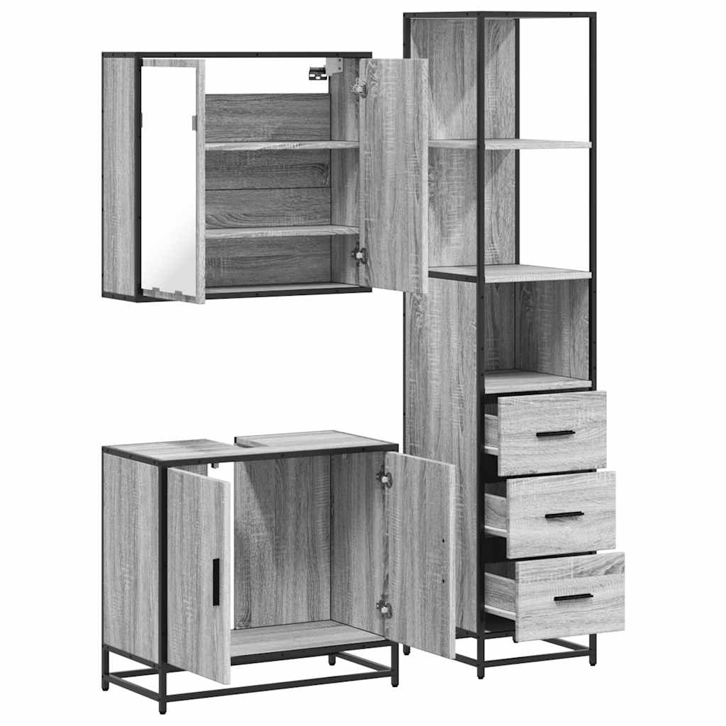 3 Piece Bathroom Furniture Set Engineered Wood
