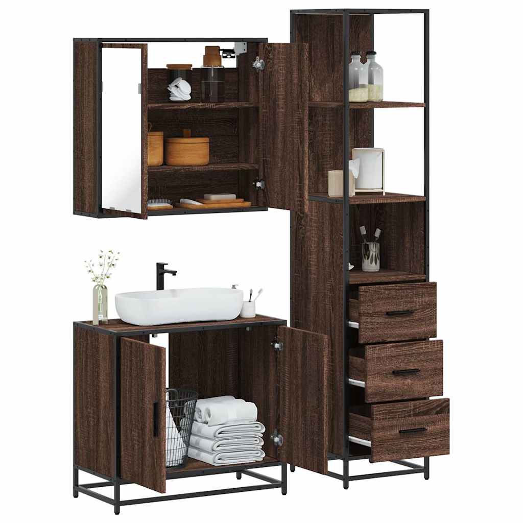 3 Piece Bathroom Furniture Set Engineered Wood