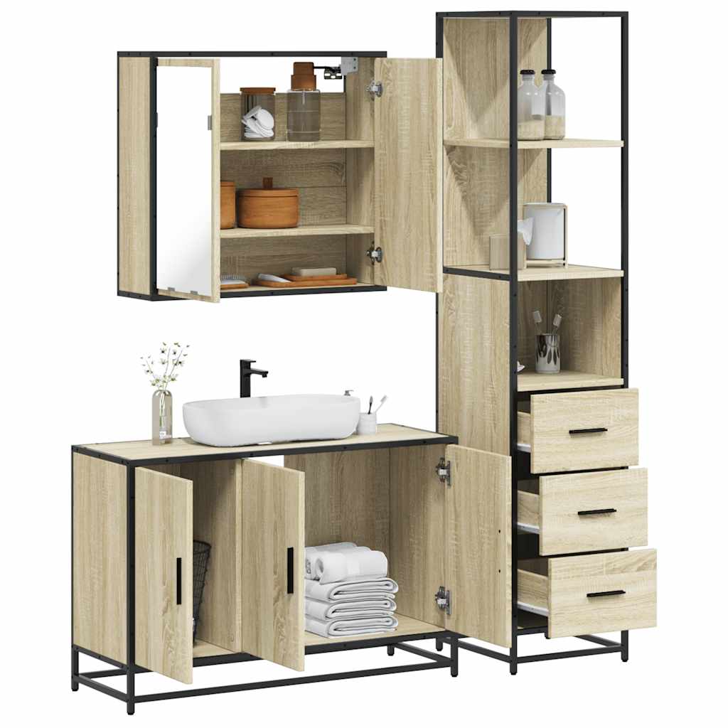 3 Piece Bathroom Furniture Set Engineered Wood