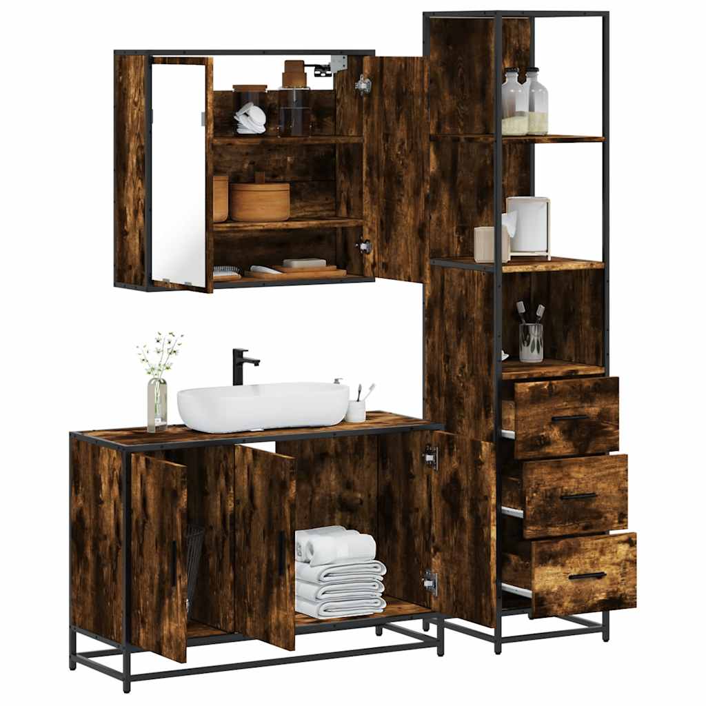 3 Piece Bathroom Furniture Set Engineered Wood