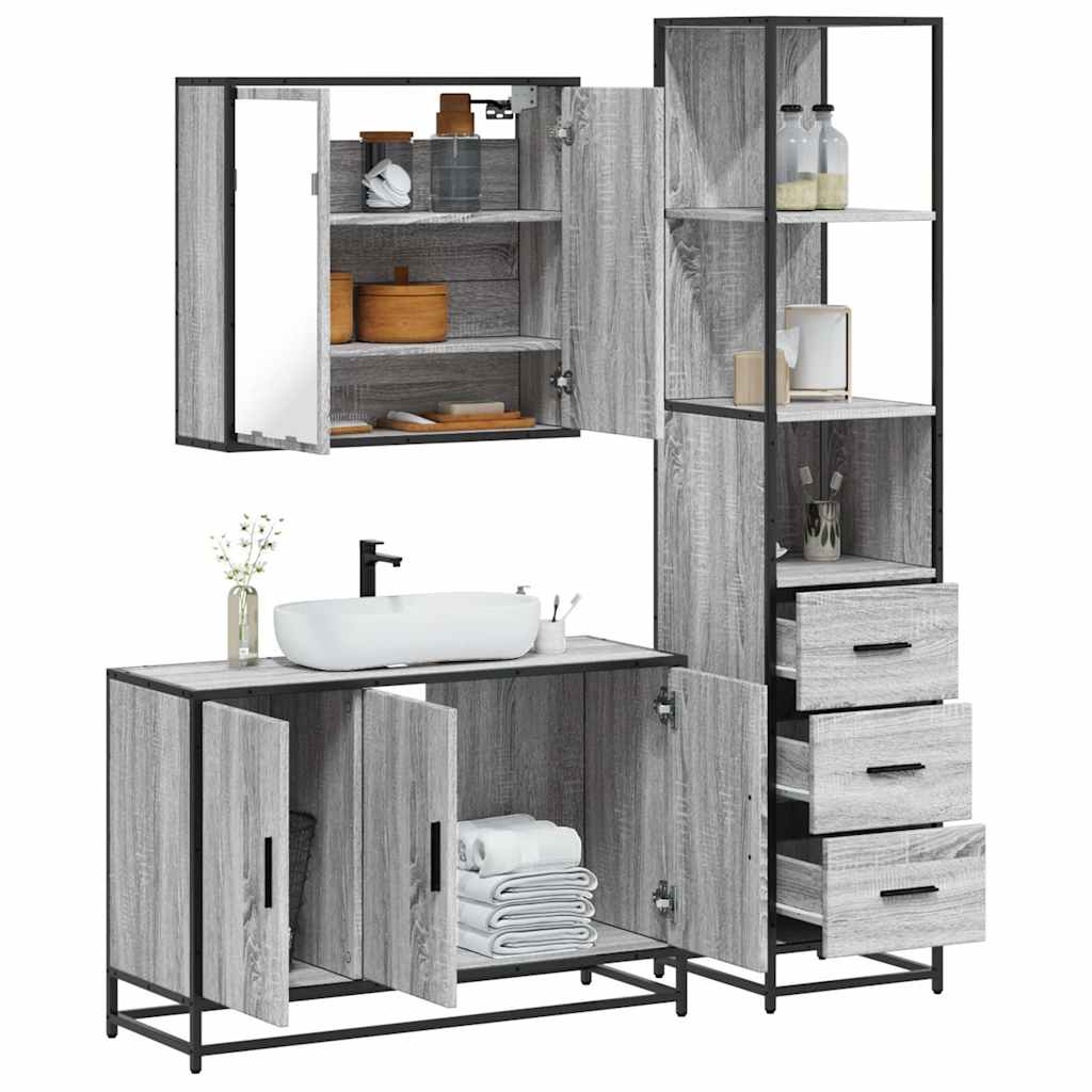 3 Piece Bathroom Furniture Set Engineered Wood
