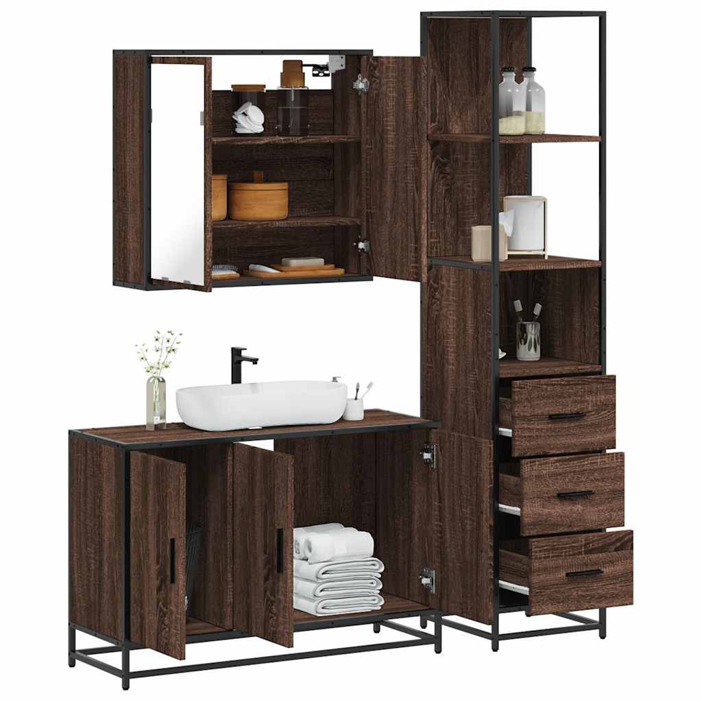 3 Piece Bathroom Furniture Set Engineered Wood
