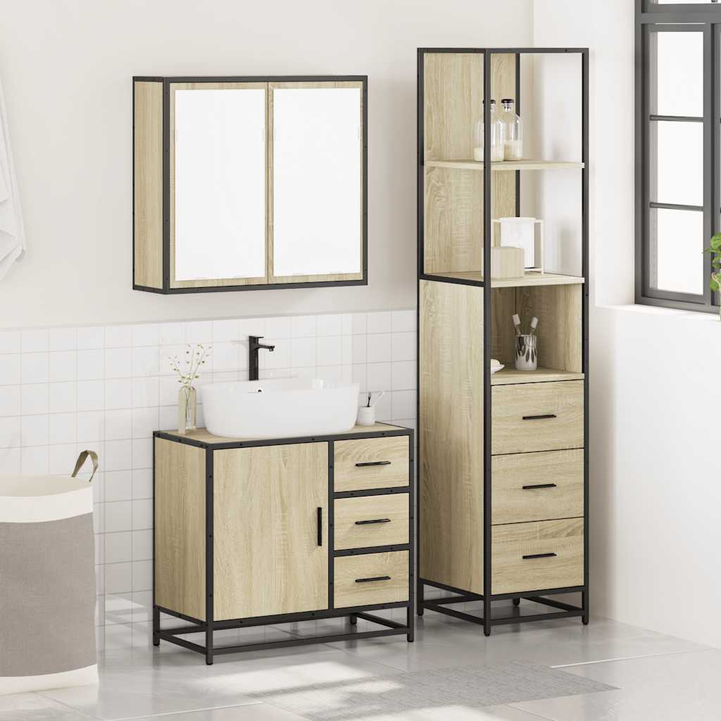 3 Piece Bathroom Furniture Set Engineered Wood