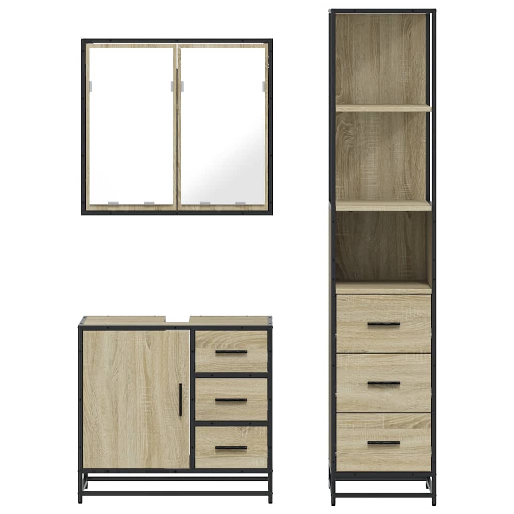 3 Piece Bathroom Furniture Set Engineered Wood