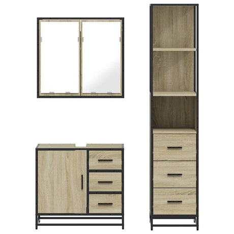 3 Piece Bathroom Furniture Set Engineered Wood