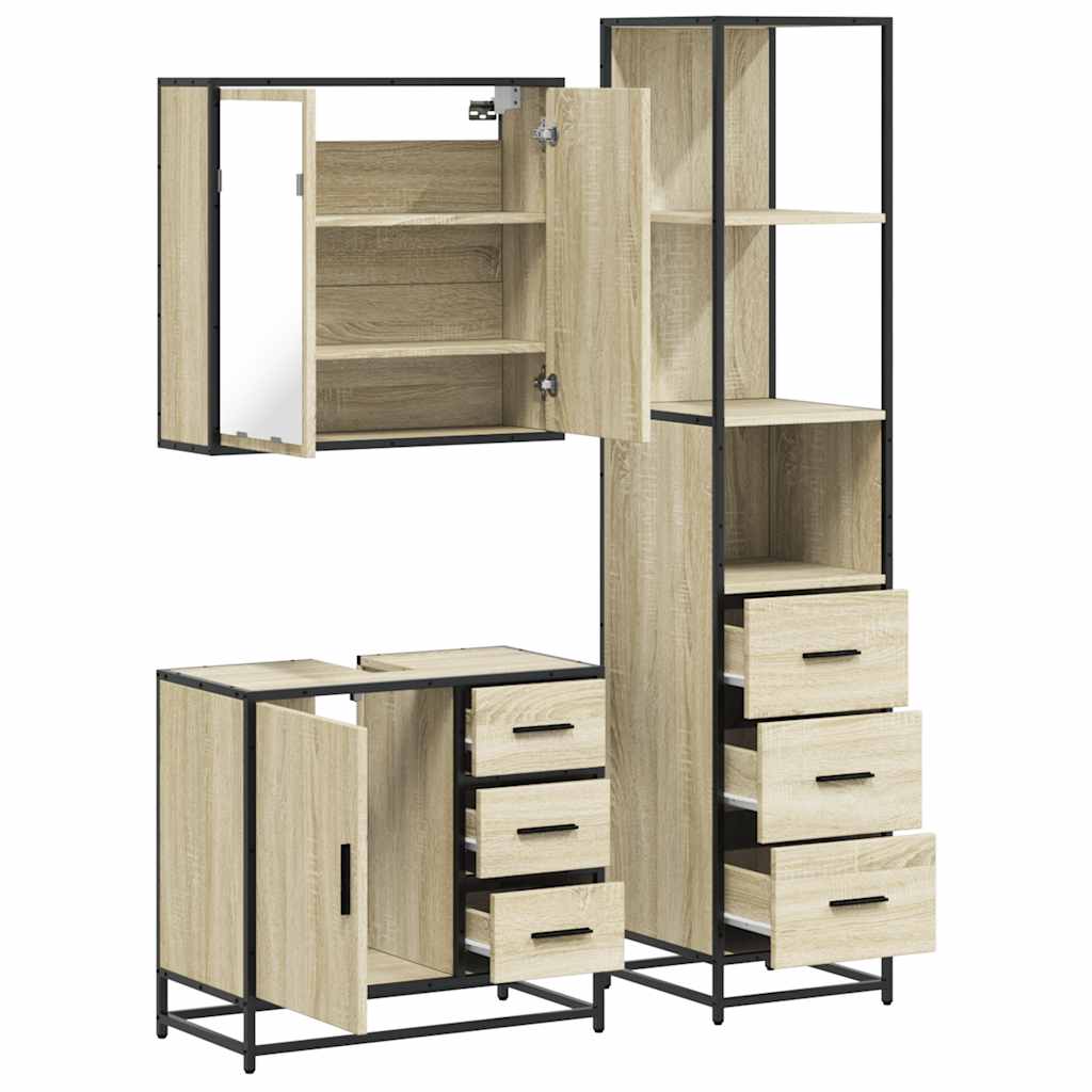 3 Piece Bathroom Furniture Set Engineered Wood