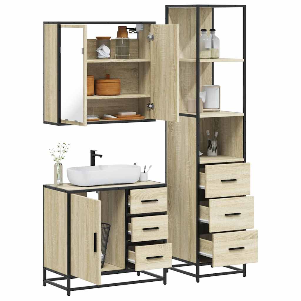 3 Piece Bathroom Furniture Set Engineered Wood