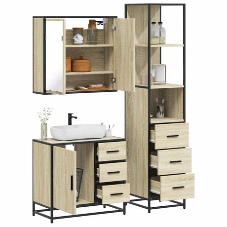 3 Piece Bathroom Furniture Set Engineered Wood