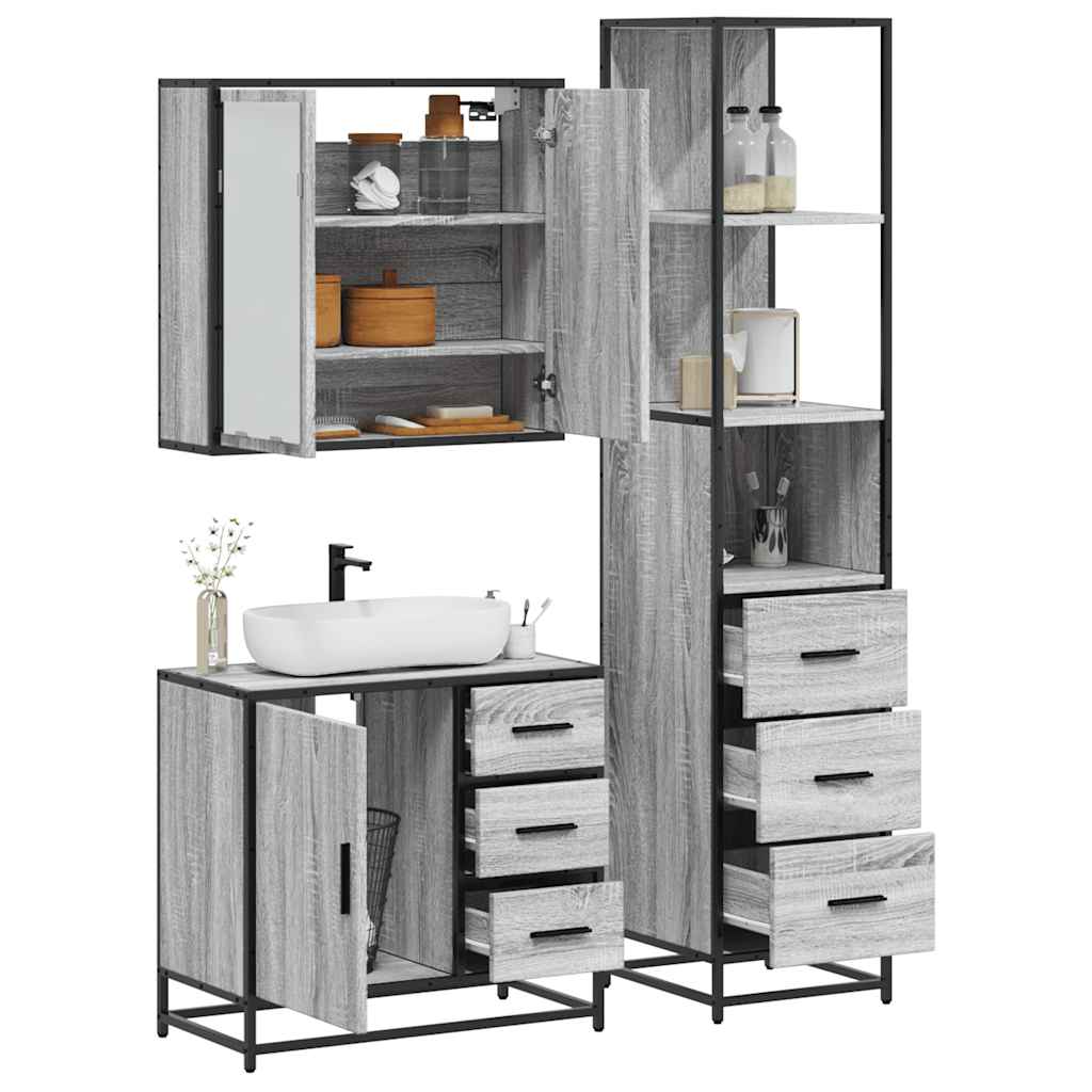 3 Piece Bathroom Furniture Set Engineered Wood