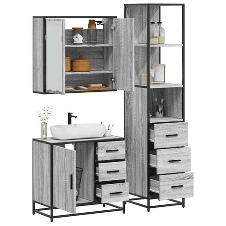 3 Piece Bathroom Furniture Set Engineered Wood