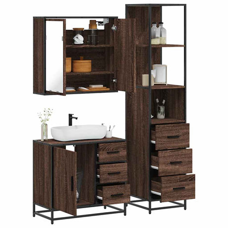 3 Piece Bathroom Furniture Set Engineered Wood