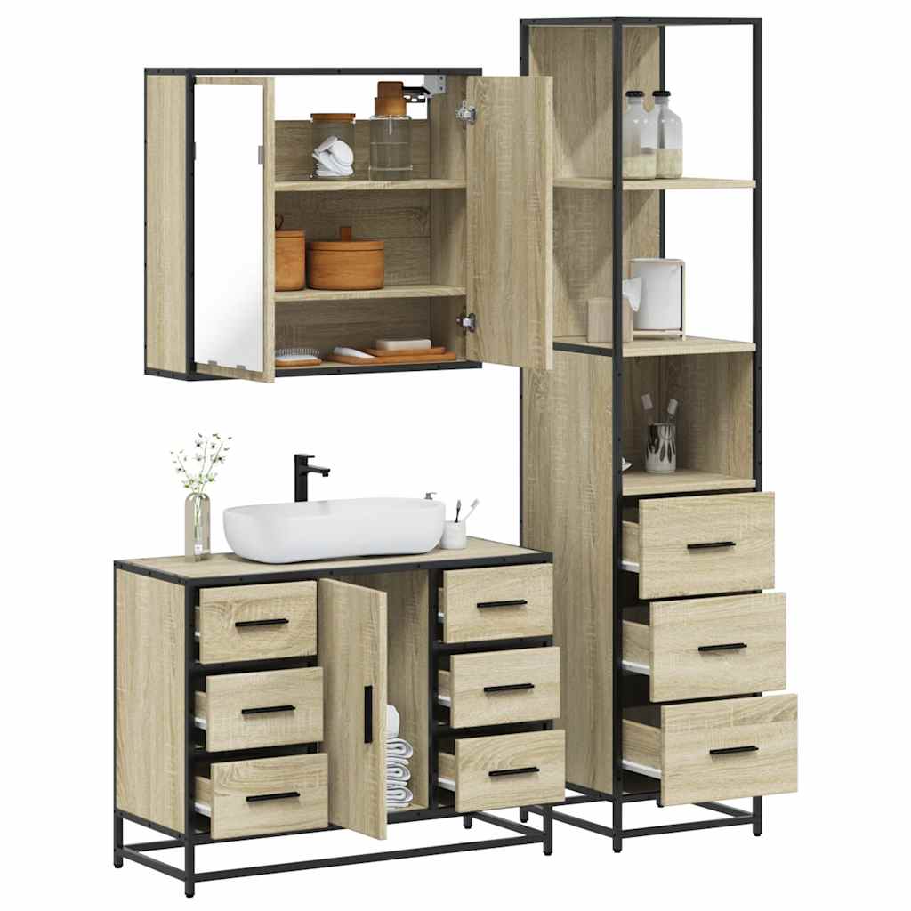 3 Piece Bathroom Furniture Set Engineered Wood