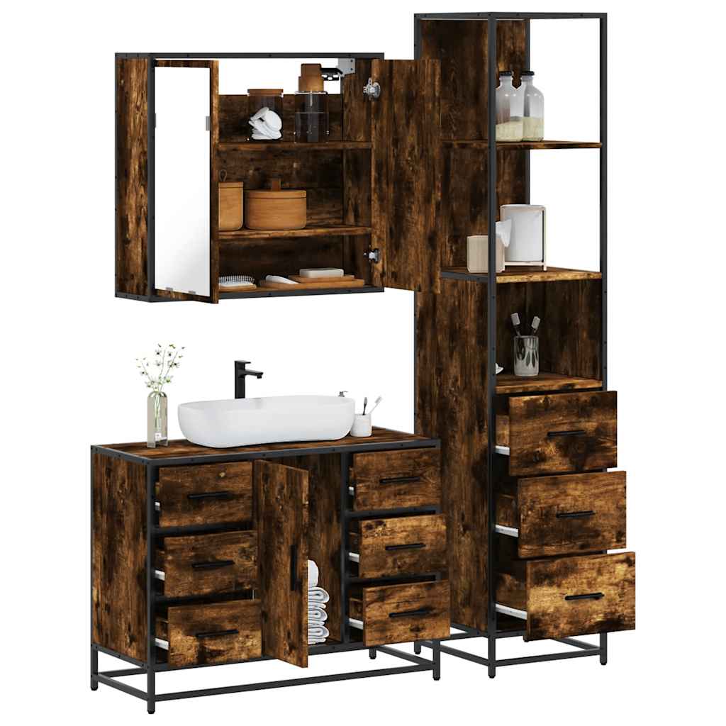 3 Piece Bathroom Furniture Set Engineered Wood