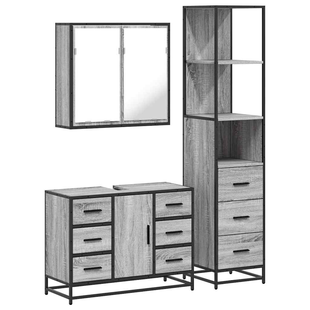 3 Piece Bathroom Furniture Set Engineered Wood