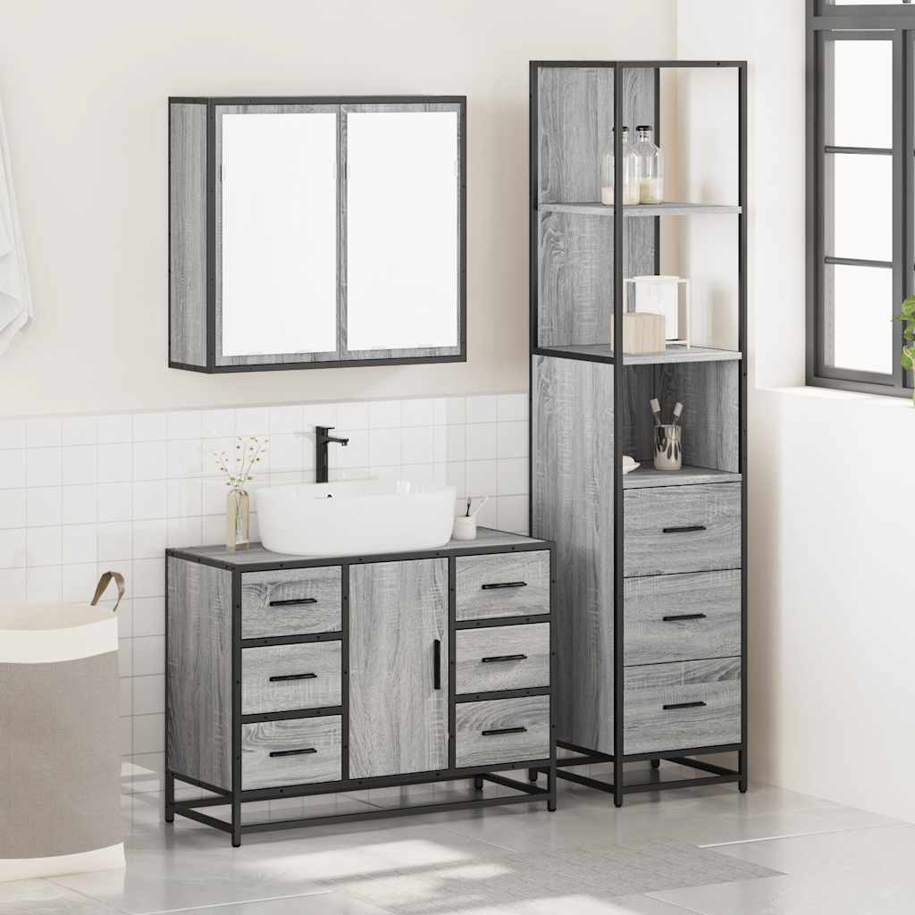 3 Piece Bathroom Furniture Set Engineered Wood