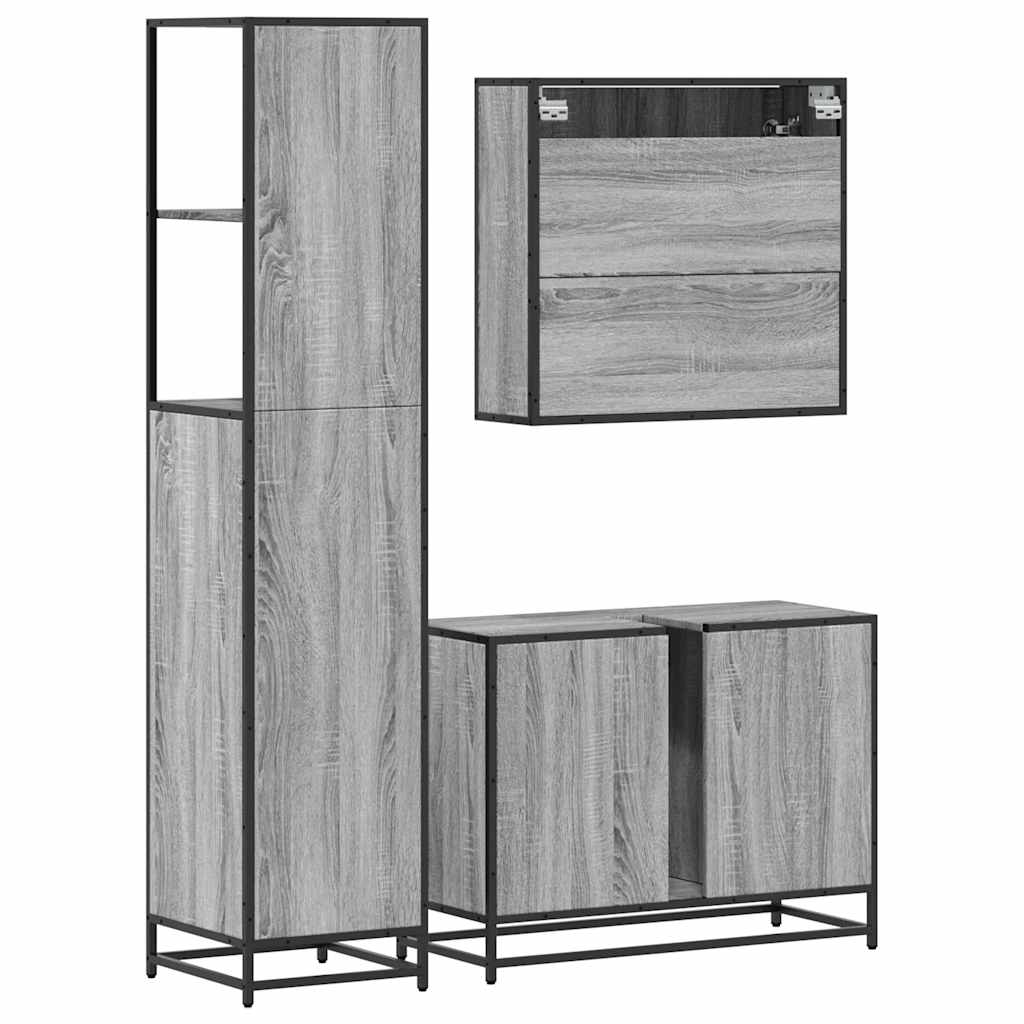 3 Piece Bathroom Furniture Set Engineered Wood