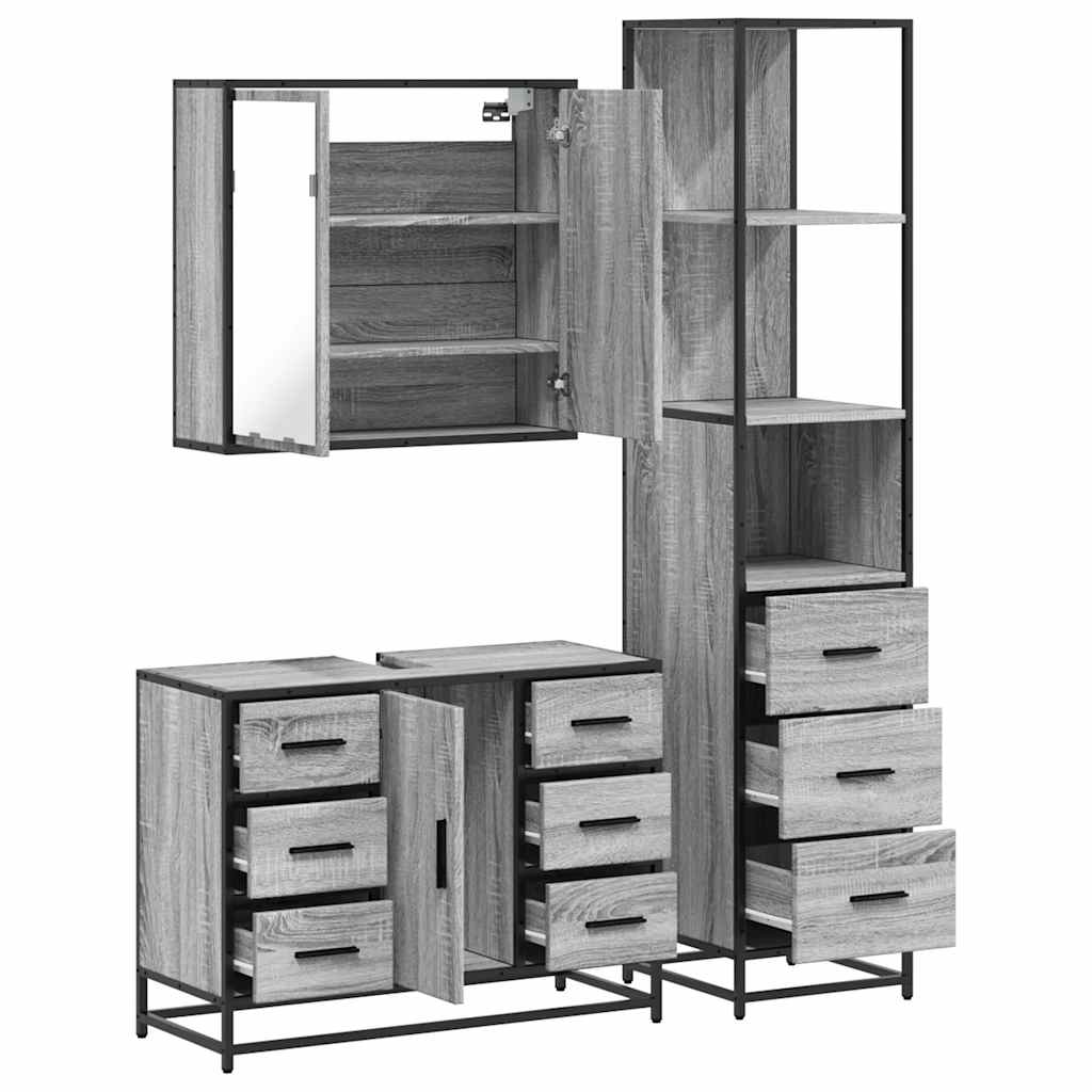 3 Piece Bathroom Furniture Set Engineered Wood