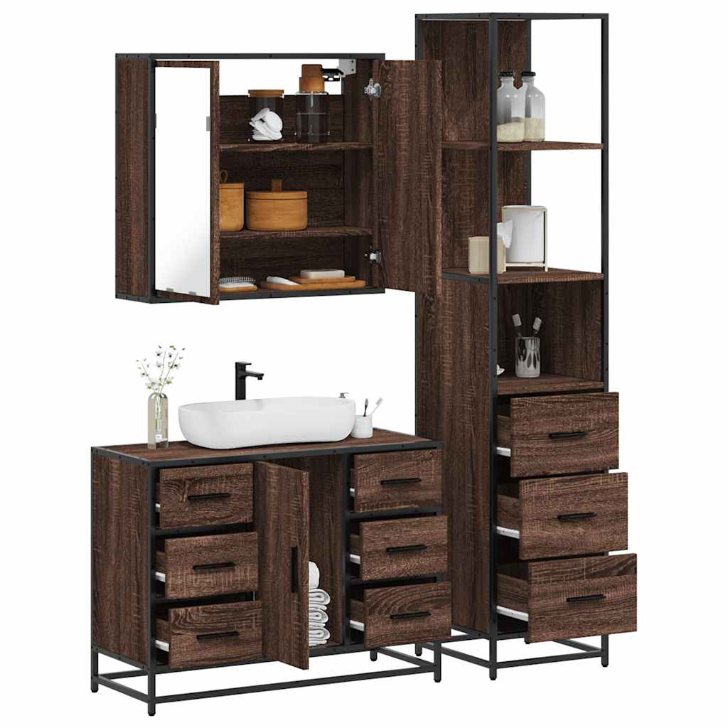 3 Piece Bathroom Furniture Set Engineered Wood