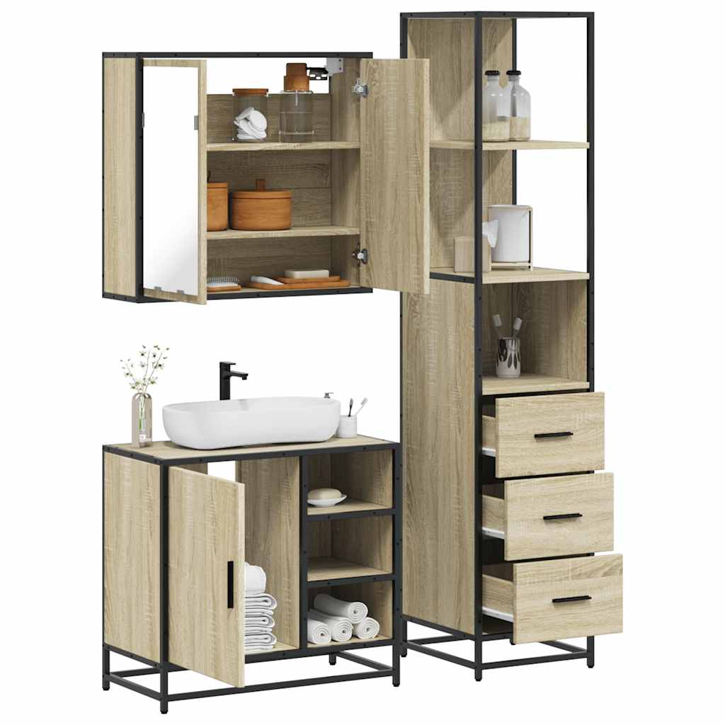 3 Piece Bathroom Furniture Set Engineered Wood