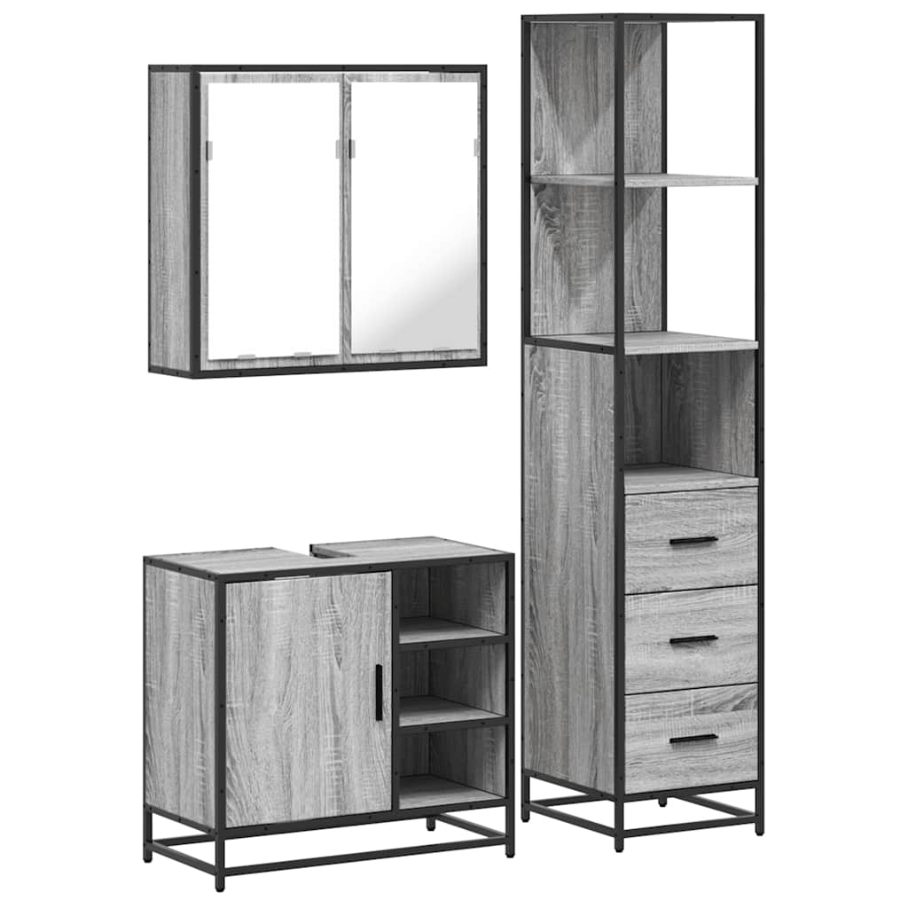 3 Piece Bathroom Furniture Set Engineered Wood