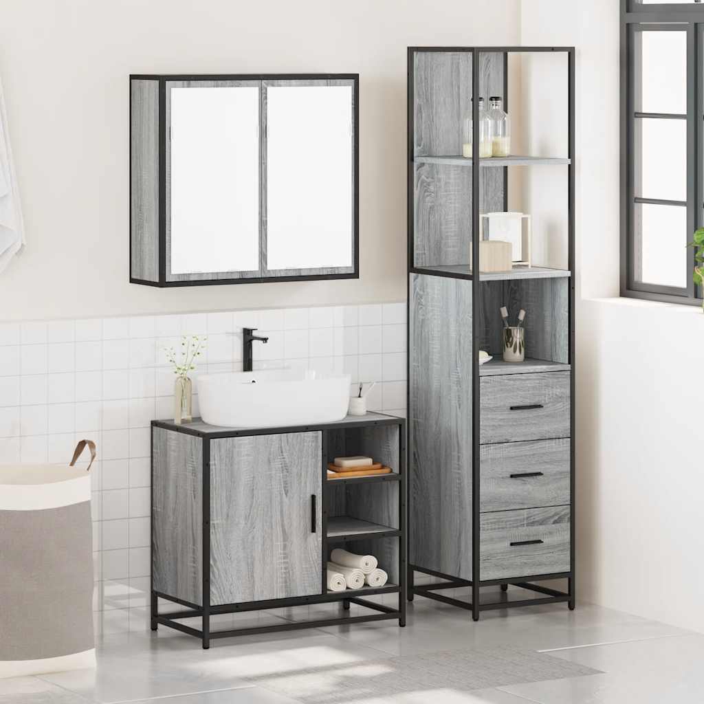 3 Piece Bathroom Furniture Set Engineered Wood