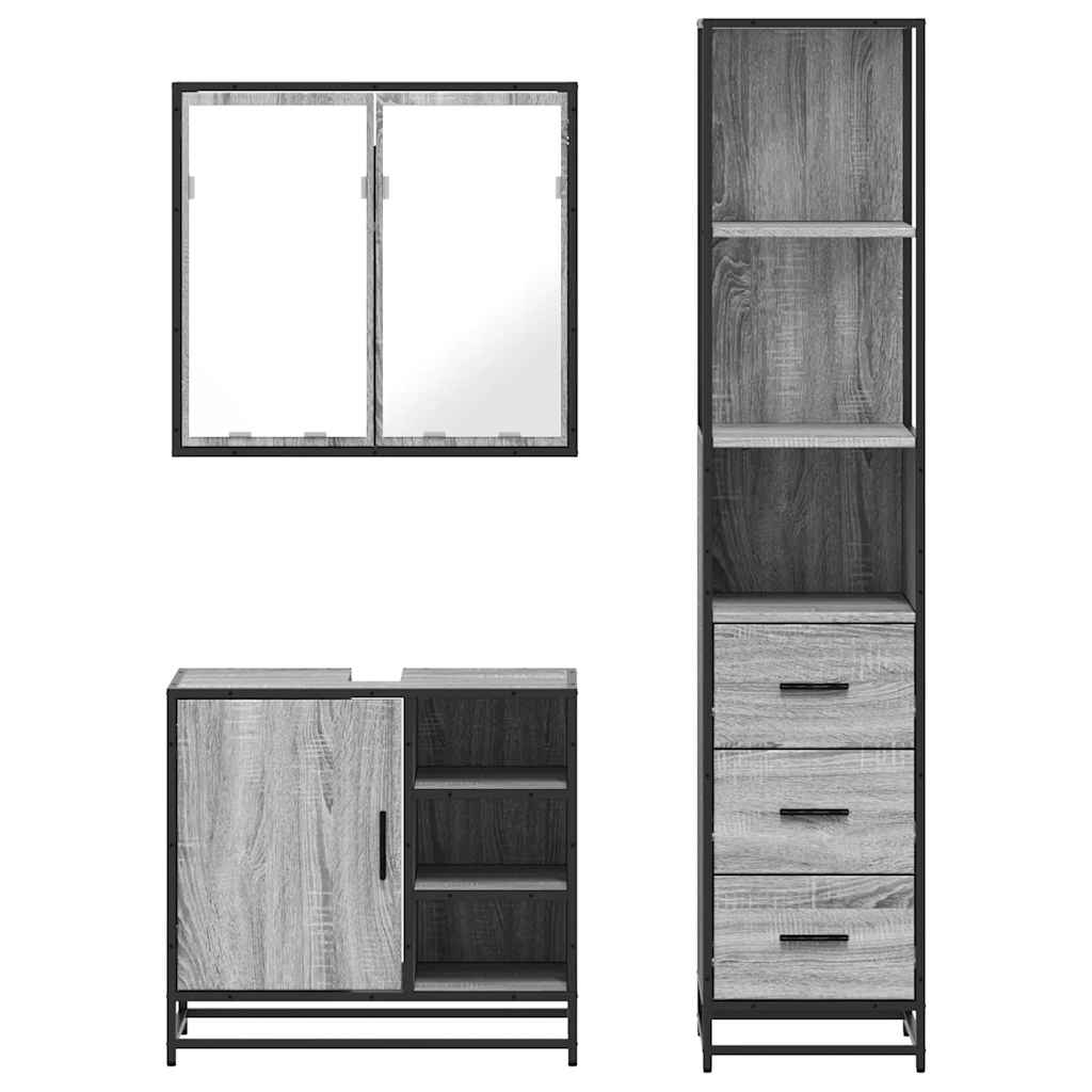 3 Piece Bathroom Furniture Set Engineered Wood