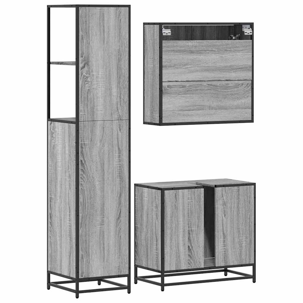 3 Piece Bathroom Furniture Set Engineered Wood