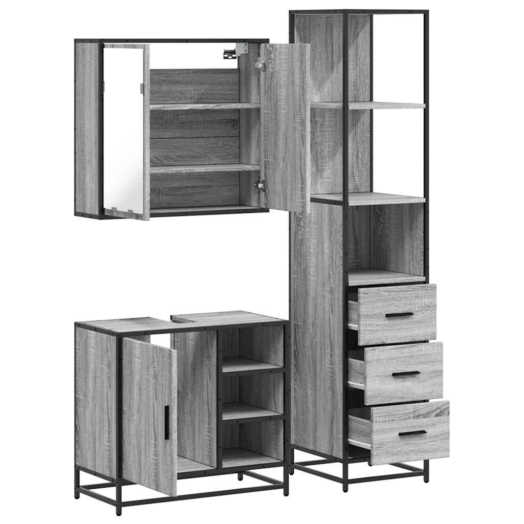 3 Piece Bathroom Furniture Set Engineered Wood