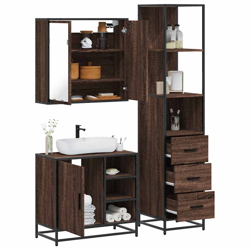 3 Piece Bathroom Furniture Set Engineered Wood