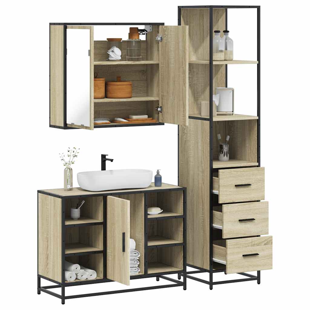 3 Piece Bathroom Furniture Set Engineered Wood