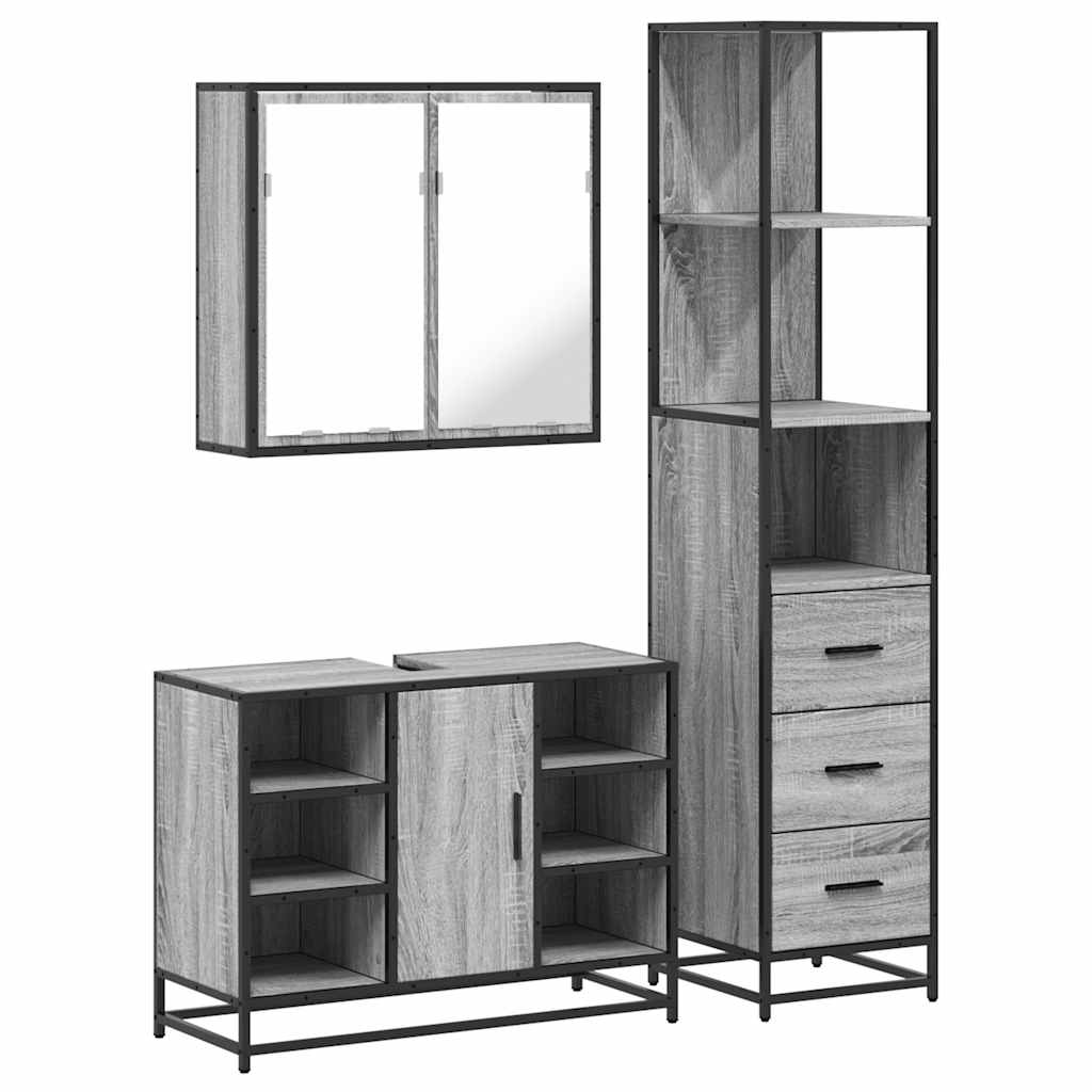 3 Piece Bathroom Furniture Set Engineered Wood