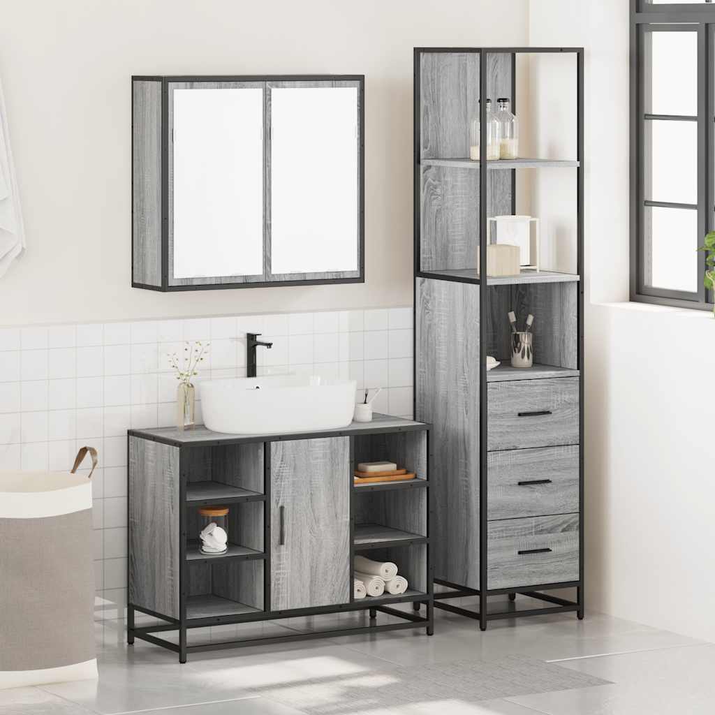3 Piece Bathroom Furniture Set Engineered Wood