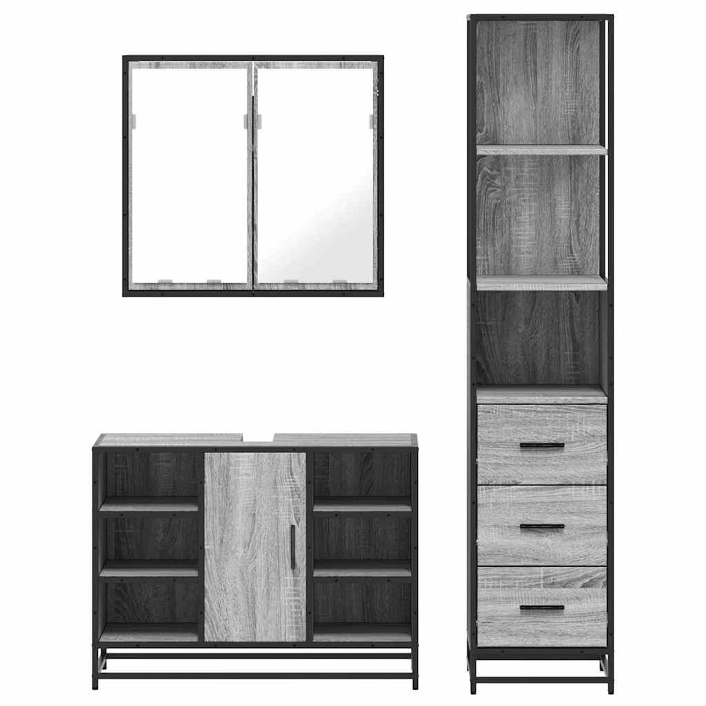 3 Piece Bathroom Furniture Set Engineered Wood