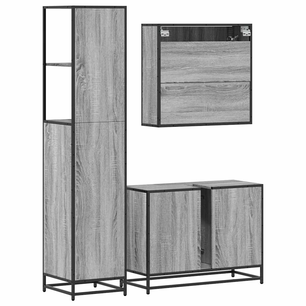 3 Piece Bathroom Furniture Set Engineered Wood