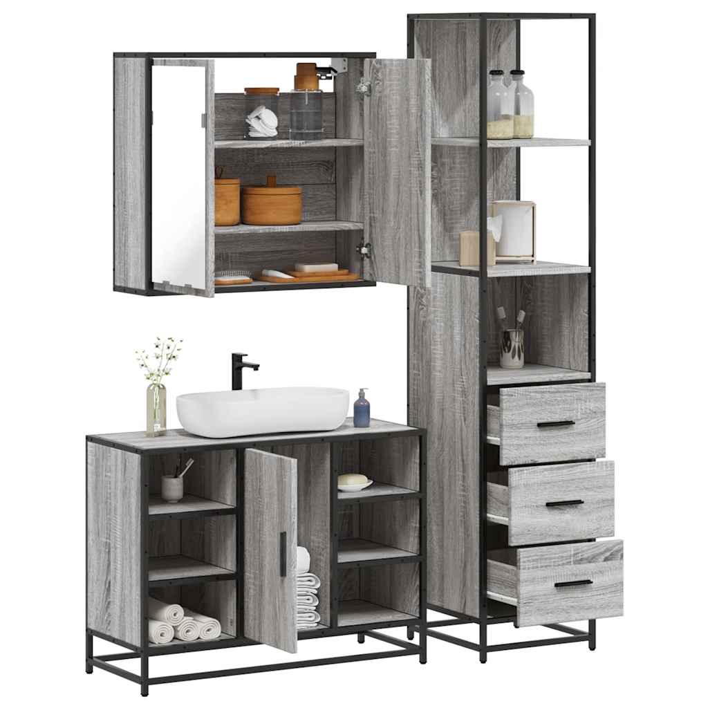 3 Piece Bathroom Furniture Set Engineered Wood