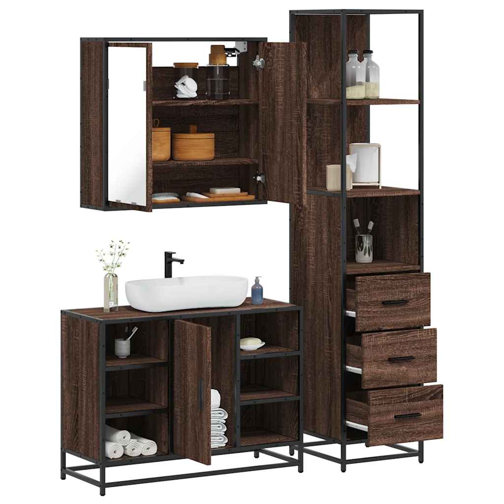 3 Piece Bathroom Furniture Set Engineered Wood