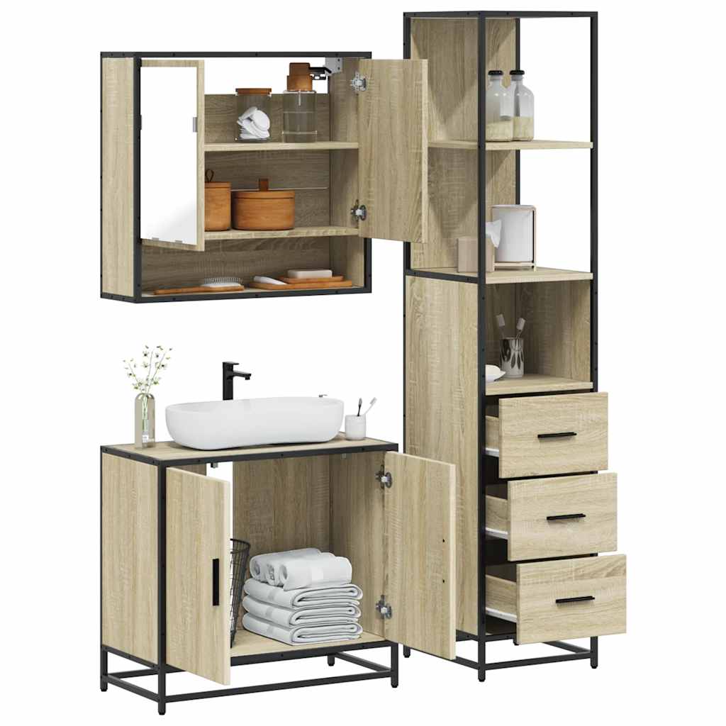 3 Piece Bathroom Furniture Set Engineered Wood