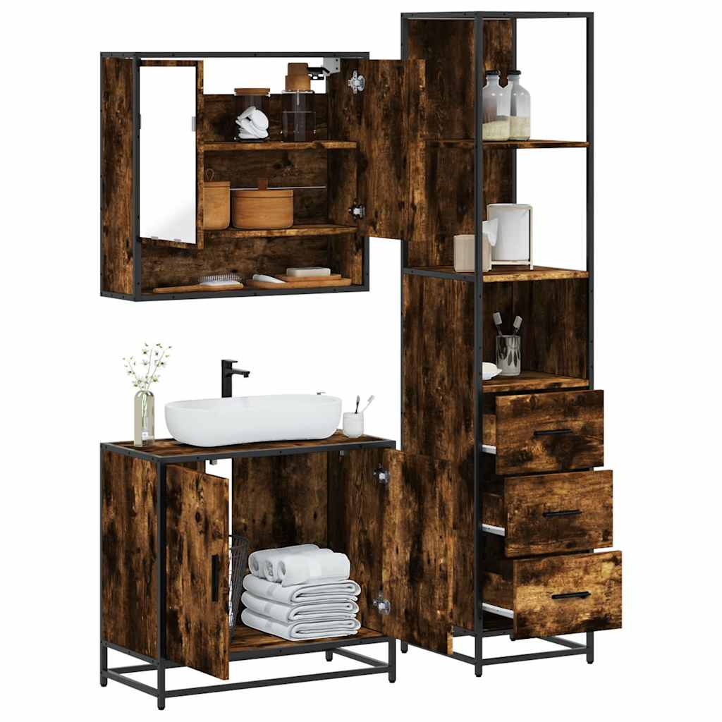 3 Piece Bathroom Furniture Set Engineered Wood