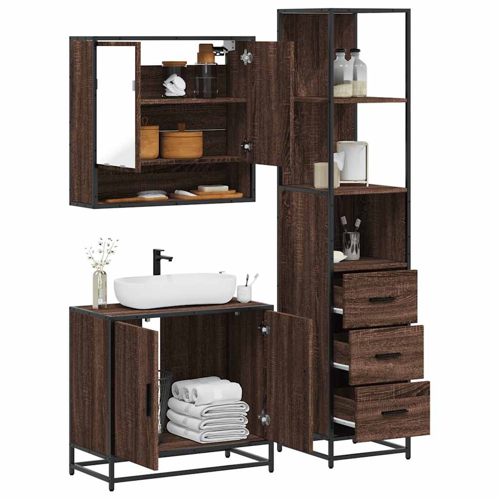3 Piece Bathroom Furniture Set Engineered Wood