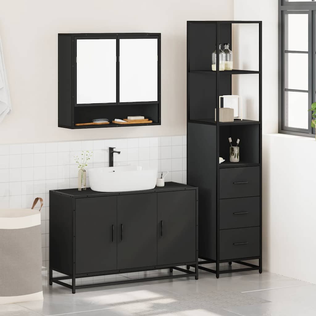 3 Piece Bathroom Furniture Set Engineered Wood