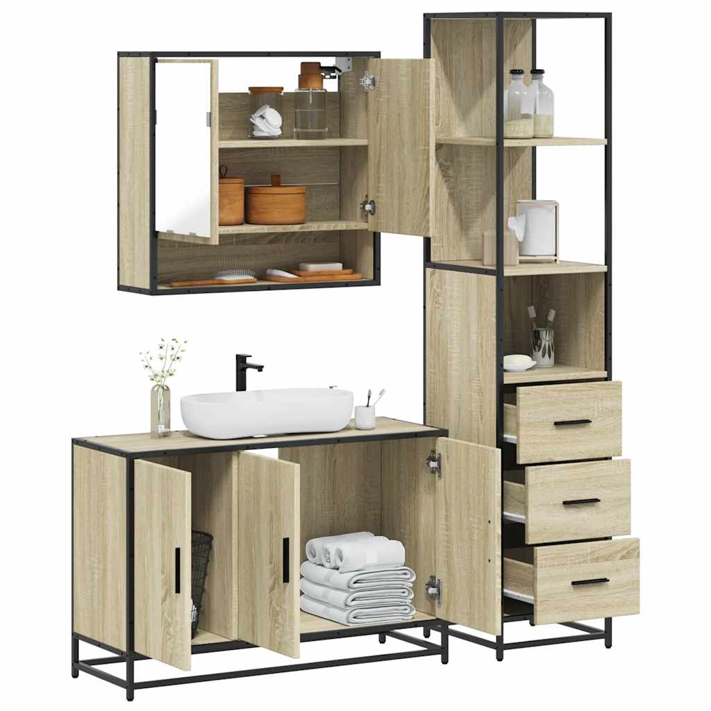 3 Piece Bathroom Furniture Set Engineered Wood
