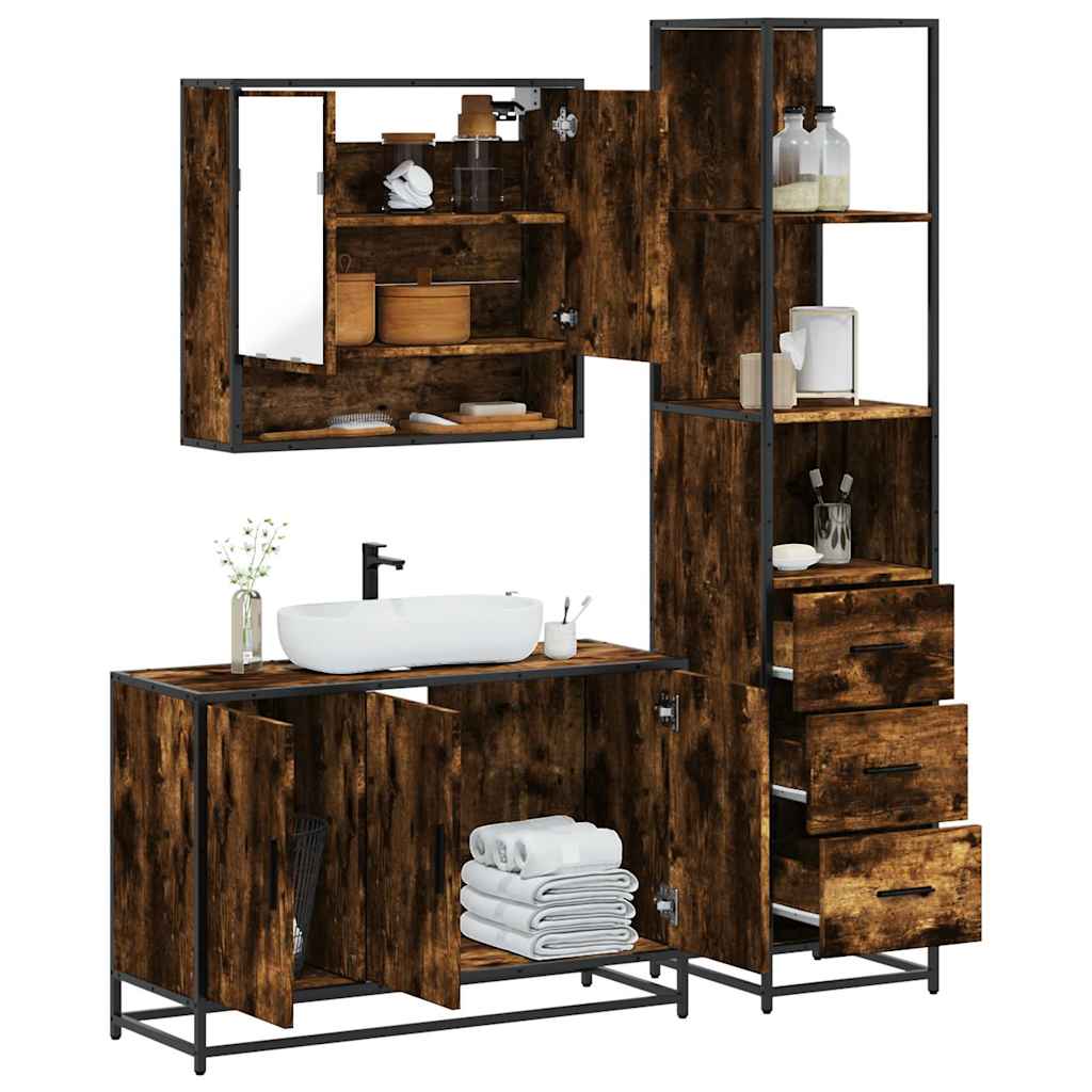 3 Piece Bathroom Furniture Set Engineered Wood