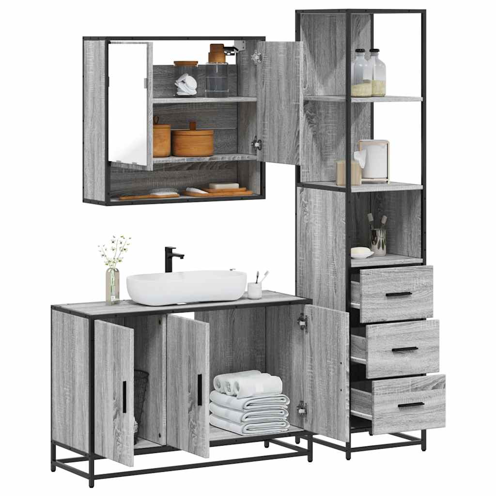 3 Piece Bathroom Furniture Set Engineered Wood